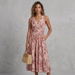 Umgee Pink Paisley Sleeveless Midi Dress NWT | Medium | Boho Boutique